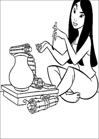 Mulan Is Writing  Coloring Page